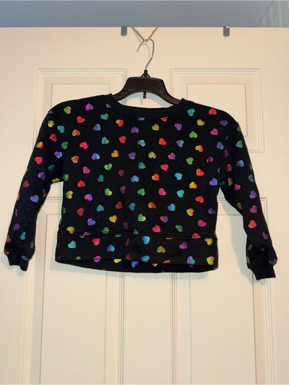 Kids Black Sweater with Rainbow Heart Print